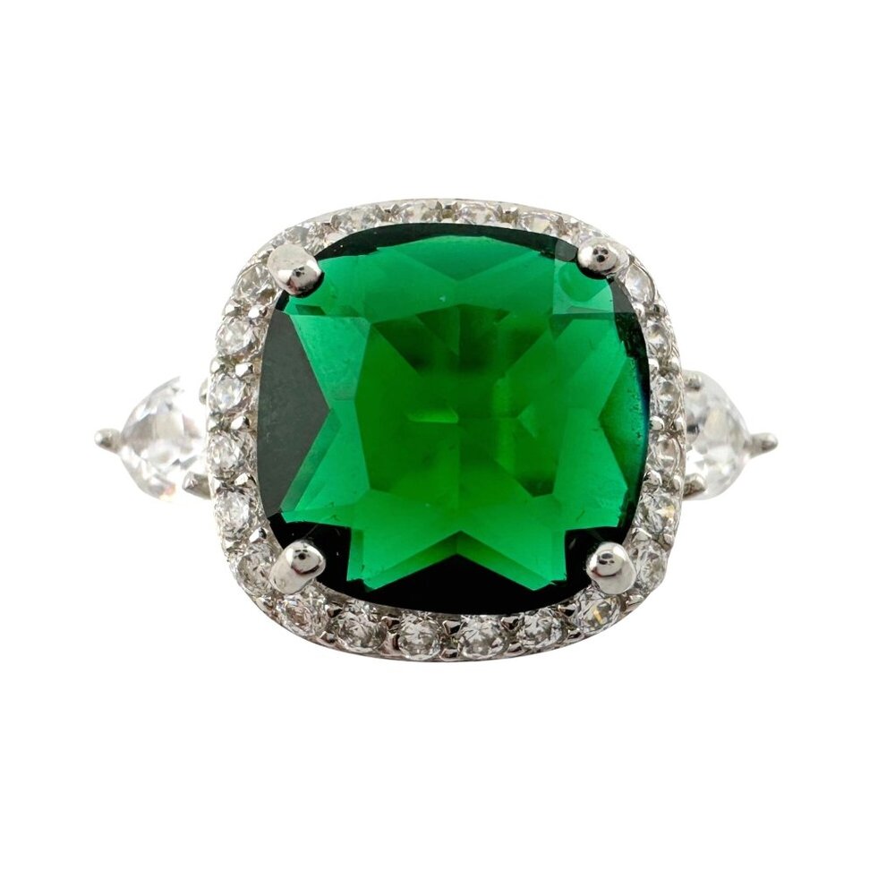 3.66ct Lab Created Emerald and White Gemstone Ring Size 7